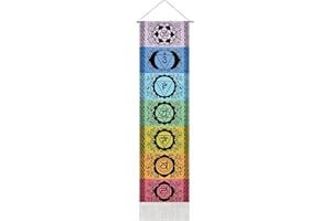 Yugarlibi Chakra Wandbehang, Meditation Yoga Wandteppich Bunt, Psychedelic Trippy Wandteppich mit Quaste, Mandala Tapisserie Wall Hangings für Schlafzimmer Wohnzimmer, Schwarz Chakra 130x32.5cm