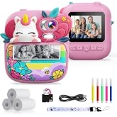 TIATUA Instant Kids Photo Camera, 2.4" 1080P Unicorn, Pink | With 32GB Card &amp; 3 Rolls, Inkless Printing, Selfie, 16x Zoom, MP
