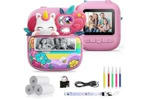 TIATUA Aparat Cyfrowy dla Dzieci 1080p, 2,4 Cala, z Kartą 32 G i 3 Rolkami Papieru do Drukarki, Kolorowy Prezent dla Chłopców i Dziewczynek
