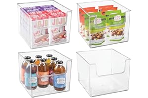 mDesign Juego de 4 cajas de almacenamiento de alimentos – Organizador de frigorífico, armario o arcón congelador con frontal abierto – Caja de plástico para frigorífico sin BPA – transparente