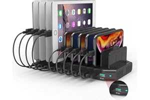 Alxum 60W Charging Station for Multi Devices with QC3.0 Fast Charge, 10 Ports USB Charging Station for Mobile Phone, Tablet and More
