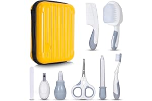 GENERIC Little Angel Baby Healthcare and Grooming Kit, Safety Newborn Nursery Care Set, with Hair Brush Comb, Nail Clipper, Nasal Aspirator for Newborn Infant Baby Girls Boys Yellow