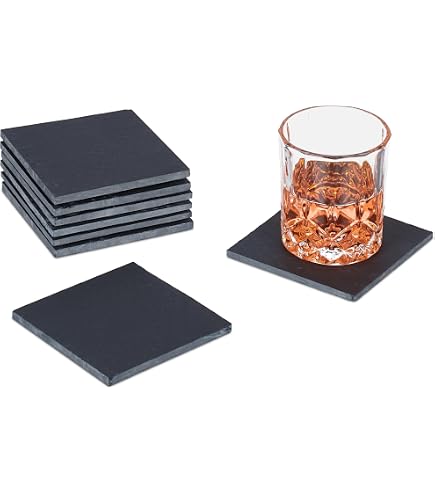 Lot De 12 Dessous De Verre En Ardoise Noire 10x10cm - Avec Support Métal Et Pieds Caoutchouc Anti-rayures