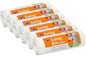 Kordis Strong Tie Handle Swing Bin Bag Liners - 6 Rolls x 20 Bags. 50L White Plastic Bin Bags For Kitchen Bins & Large Indoor Trash Bin. 120 Heavy Duty, Unscented Garbage Bags - 60 x 90cm