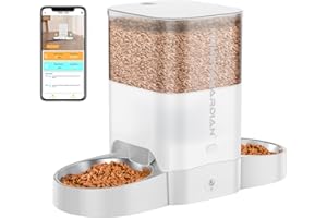 Honeyguaridan Comedero Gato Automatico, 3.5L Dispensador Comida para Perro & Gato con Dos Cuencos, 2.4G WiFi con Control de App, Temporizador y Grabador de Voz 10s, hasta 24 raciones 6 Comidas al día