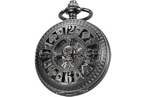 Tiong Montre de poche mécanique en bois de cuivre élégant avec cadran ouvert pour homme avec boîte à chaîne