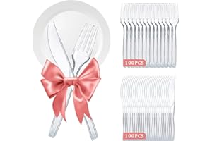 Amebleak 200 Pezzi Posate di Plastica Riutilizzabili, Forchette Plastica, Coltelli Plastica, Cucchiaio in Plastica, Posate per Feste Riutilizzabili per Compleanno, Matrimoni (200)