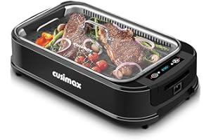 ‎CUSIMAX CUSIMAX Elektrogrill 1500W Tischgrill Elektrisch mit Deckel für den Innen- und Außeneinsatz, elektrische grill mit einstellbare Temperatur, herausnehmbare Ölauffangschale und Grillplatte, Schwarz