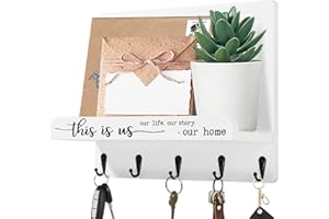 AOAOPQ Key Holder with Shelf - White Farmhouse Key and Mail Holder - Decorative Key Hooks for Entryway, Bedroom, Bathroom - Wall Organizer