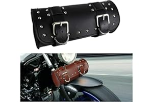 HDBUBALUS Strumento Universale per Manubrio per Moto Anteriore per Forcella Portaoggetti Sissy Bar Borsa per Barilotto In Pelle Pu Nera