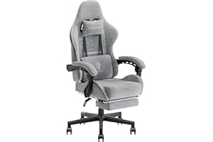 Dowinx Gaming Chair for Adults, Computer Chairs with Footrest, Ergonomic PC Chair with Massage, Office Chair with Armrests, Up to 150Kg, Pink&Grey