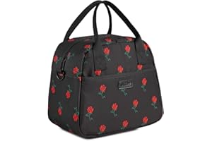 VASCHY Grande Borsa Termica Porta Pranzo, Borsa Frigo con Tracolla Staccabile porta Alimenti per Picnic/Scuola/Lavoro/Ufficio/Mare, Bambina, Nero con Rosa