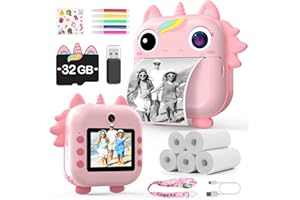 SKIRFY Fotocamera istantanea per bambini, unicorni per bambini, stampa istantanea giocattoli per ragazze, videocamera selfie per bambini dai 3 ai 12 anni, fotocamera digitale da 48 MP, scheda TF da 32 G e 5