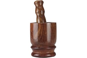 SOV Wooden Pestle And Mortar Set Natural Wood Spice Herbs Crusher Garlic Grinder Grinding Paste Manual Ideal For Fresh Herbs Spice Pesto Dressing Guacamole Coffee Beans (Medium:12.5x10cm)