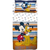 Mickey Single Bed Sheet Set 100% Cotton Sheet Set, Flat Sheet with Border + Fitted Sheet with Corners + Pillowcase
