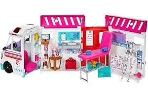 Barbie Karetka Mobilna klinika Zestaw z transformacją, światełkami i dźwiękami + ponad 20 akcesoriów, HKT79