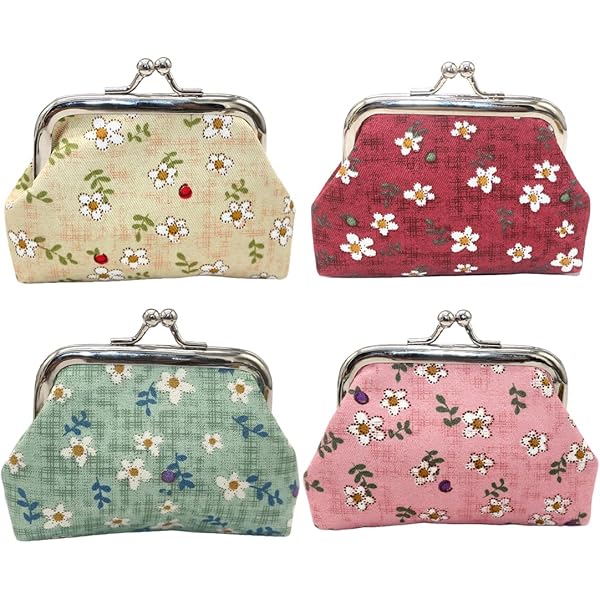 Portamonete Doppio Strato Motivo Floreale - 2 Pezzi, Piccola Borsa Con Chiusura A Scatto - Foto 3