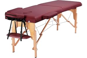 Yaheetech Przenośny stół do masażu z drewnianymi nóżkami, 2 strefy, przenośne łóżko do masażu, w zestawie zagłówek i podłokietniki, regulacja wysokości 60 cm szerokości, obciążenie do 250 kg,