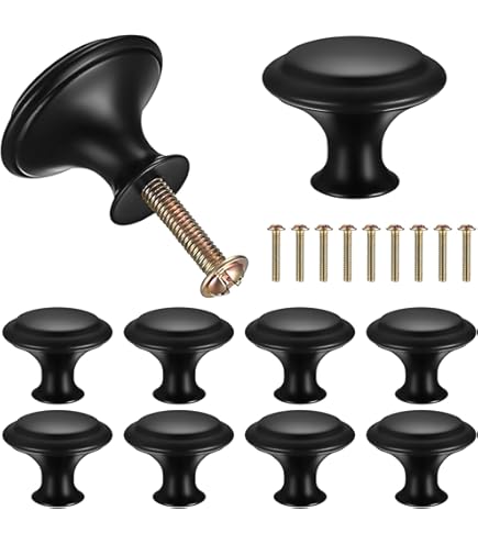 Pomoli Per Mobili Tondi 30 Mm - Set 10 Pezzi Nero Con Viti, Stile Vintage, Per Cassetti E Armadi