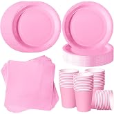 120 Pieces Pale Pink Disposable Birthday Tableware for 40 Guests | 18 cm cardboard plates, paper cups, napkins, baby shower g