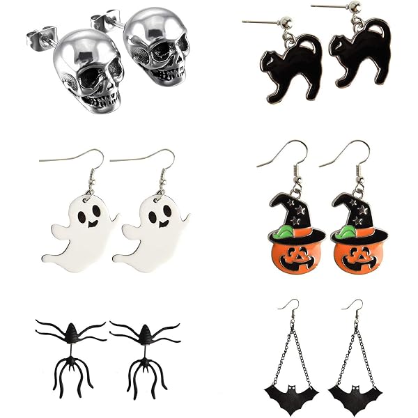 Boucles D'oreilles Halloween Citrouille Avec Strass - Accessoire Déguisement Femme Et Enfant - Pour Fête, Soirée Déguisée - Style Fantaisie Festif - 6