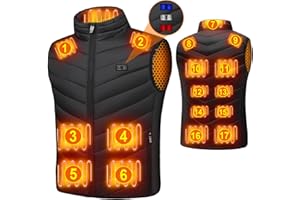qoqidun Heated Gilet for Men Womens - Heated Vest with 17 Carbon Fibre Heating Pads and 3 Heat Settings, Ideal for Hiking, Motorcycle Riding & Outdoor Activities (Battery Pack Not Included)