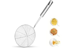 AEX Stainless Steel Spider Strainer - Fine Mesh Strainer Wooden Handle - Durable Wired Skimmer Spoon | Spider Ladle for Frying Food, Spaghetti, Pasta Drainer - Kitchen Utensils for Cooking (5.7 Inch)
