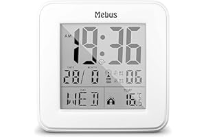 MEBUS Sveglia digitale wireless con display della temperatura, illuminazione, calendario, compatta e stabile, colore: nero, modello: 25594