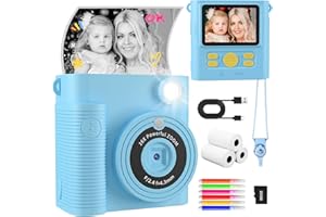 CKATE Kinder Fotokamera Sofortdruck, Kinder Kamera mit 2 Shutters, 1080P HD Sofortbildkamera 32G SD Karte Kinderkamera sofortbild, Sinnvolle Geschenke für Kinder ab 4 - Himmelblau