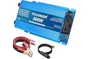 Yinleader Pure Sine Wave Power Inverter 500W DC 12V to 240V AC Car Power Converter /1000W (Peak) With 2 USB Ports 1 AC Socket for Charge Phone, Pad, Laptop, LED