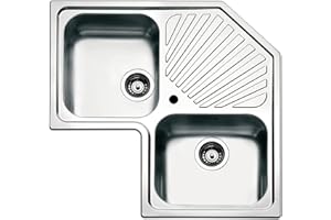 FHULLER Lavello da Cucina ad Angolo, 83x83 cm, 2 Vasche in Acciaio Inox Spazzolato con Gocciolatoio