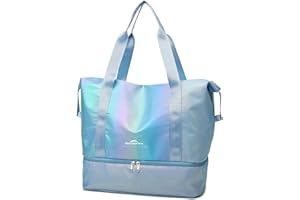 ZIOSINM Borsone Palestra Grande, Borsone da Viaggio Donna Impermeabile Elegante, Borsa Palestra Borsone Piscina con Scomparto Umido & Scomparto per Scarpe (Azzurro)