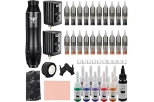 ‎TATELF TATELF Complete Maschine Set Wireless Profi mit 2 Stück Akkus 20 Stück Patronen 11 Tinte 100pcs Stift Abdeckungen Komplett Set für Anfänger