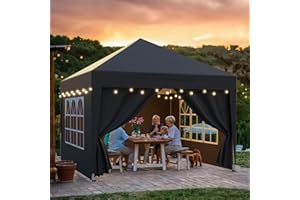 arvioo Pavillon 3x3m mit 4 Seitenwänden, Schützen Ihre Feier, Pop Up Faltpavillon Wasserdicht Winterfest Sonnenschutz 3-Fach Höhenverstellbar, Partyzelt Stahlgestell & 210D Oxford-Gewebe (Anthrazit)