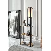 Messer Raflı Lambader Safir Meşe &ndash; Dekoratif Ahşap Lambader, 3 Kat Raflı, E27 Duy, 140 cm Modern Ayaklı Lamba, Salon &amp; Yatak 