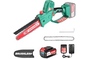 HYCHIKA BETTER TOOLS FOR BETTER LIFE HYCHIKA Motosierra Bateria, 8'' Brushless Motosierra Eléctrica con 4.0Ah Batería, 2 Cadenas, Motosierra Bateria para Cortar Madera, Podar Ramas