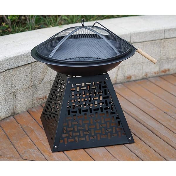 Gr8 Garden Round Black Fire Pit Outdoor Wood Log Burner Bbq Patio Heater  Metal Camping Brazier On Stand With Lid And Poker : Amazon.co.uk: Garden