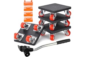 JUGGPENG 9-Teiliges Möbel Transportroller Set, Schwerer Möbeltransporter mit Verlängerungsstange und 4 Möbelroller, 360 Grad Drehbar Rads, 400kg Tragfähigkeit, Möbelheber Möbeltransportrollen