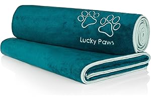 Lucky Paws® Serviette Chien Super Absorbante – Serviette pour Chien XL 140x70cm, Microfibre Ultra Douce, Séchage Rapide, Serviettes Artisanales de Qualité pour Chiens (Lot de 2, Bleu Sarcelle)