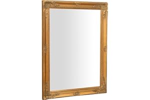 Biscottini specchio da parete bagno e camera 64x84x5 cm - Specchio ingresso da parete con ganci - Specchio oro