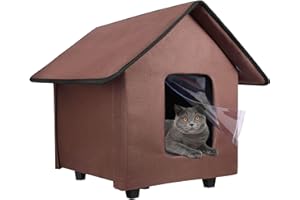 GDGZT Outdoor Cat House Waterproof with Elevated Base and Removable Cushion, Foldable Outdoor Cat Shelter, Outside Winter House for Outdoor Cats, Feral Cats and Small Dogs, Brown