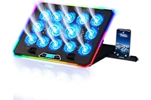‎KLIM KLIM V14 Gaming Laptop Cooling Pad z 14 wentylatorami + nowy 2024 + stabilny stojak RGB + kompatybilna z maks. 17" + 2 porty USB + uchwyt na telefon komórkowy + 5 lat ochrony