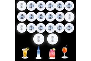 Gotrain 20 posavasos LED blancos, luces LED adhesivas, lámpara LED súper brillante con 6 cuentas de luz, posavasos de bebidas de cerveza para decoración de fiesta, club, cumpleaños (20)