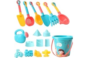 METALNUTS Sandspielzeug Set, 18-teiliges Strandspielzeug für Kinder, Sandkasten Spielzeug mit Eimer, Schaufel, Sandformen, Gießkanne, Sieben & Netz-Tragetasche – Sandkasten Spielzeug für Jungen & Mädchen