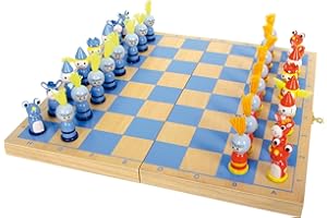 Small foot 6084 Jeu d'échecs "Chevaliers" en bois, jeu de voyage avec 32 pièces chevaleresques en bois, à partir de 6 ans