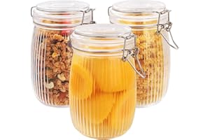 FoiiLiio Pack de 3 Tarros de Cristal Herméticos 1000ml,Frascos de Vidrio con Tapa de Clip,Tarros Cristal Conservas de Clip,para mermelada casera,Conservas,Cereales,Legumbres,Café