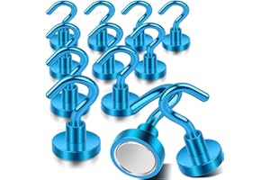 DGDUBRB Pack of 12 Blue Magnetic Hooks, Extra Strong, Magnets Strong Hooks for Grill, 10 kg + Neodymium Magnets Extra Strong, for Hanging Classroom, Garage, and Office, Metal Hooks, Magnetic Hooks,