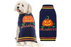 ABRRLO Halloween Dog Jumpers Pumpkin Sweater Dog Halloween Costumes Puppy Cat Turtleneck Knitwear Winter Warm Pet Clothes Funny Holiday Party Outfit Apparel for Small Midum Large Dogs (Blue, L)