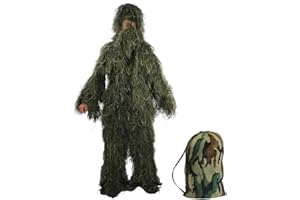 Latinaric tuta da caccia abbigliamento mimetico, include giacca, pantaloni, cappuccio, copertura per fucile e borsa con chiusura a cordoncino, per softair e scherzi di halloween