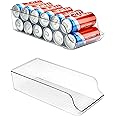 Puricon 2 Pack Skinny Can Drink Dispenser Organizer for Refrigerator, Clear Plastic Tall Skinny Soda Pop Cans Holder Container Storage Bin for Fridge Freezer Pantry Cabinet Kitchen -for Skinny Can